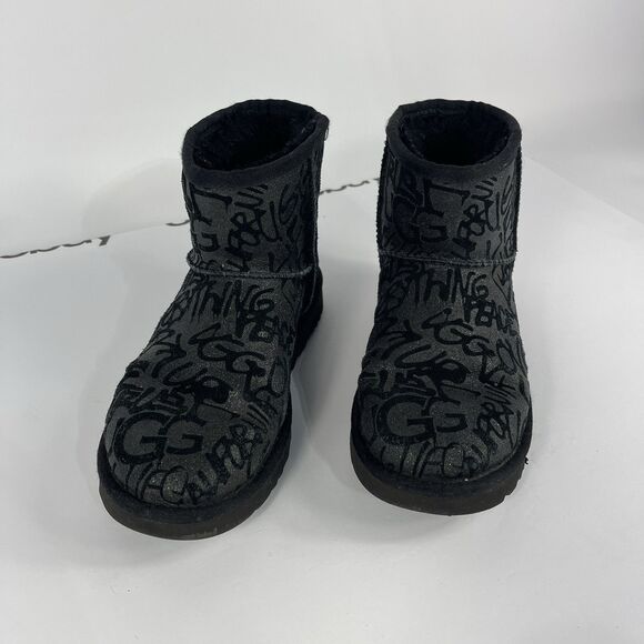 UGG‎ Mini Street Sparkle Graffiti Black Womens Boot Size 6 - Picture 4 of 12